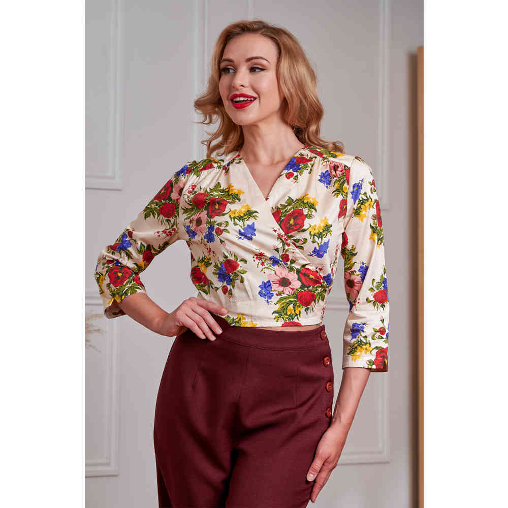 Banned - Gracie 40S Floral Serenade Blouse - Cream